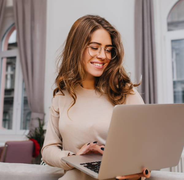 woman happy with software